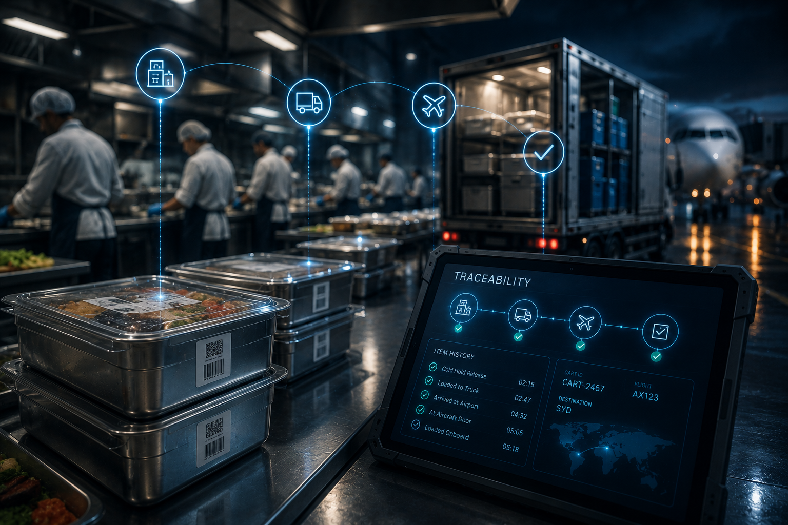 Caterer process proof from kitchen to aircraft handover