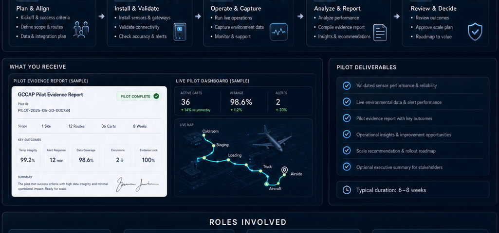 Pilot structure, deliverables, dashboard preview and roles involved